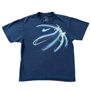 Vintage 90s Y2K Nike Abstract Swoosh Navy Blue Graphic Sz L Thrashed Basketball